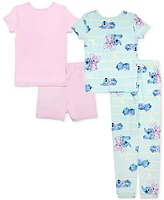 Lilo & Stitch Big Girls Cotton Short-Sleeve Pajama Tops, Shorts Pants, 4 Piece Set