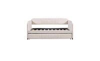 Upholstered Daybed Sofa Bed with Pull-Out Trundle and Wooden Slats for Extra Sleeping Space