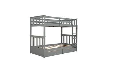 Space-Saving Bunk Bed with Ladders and Built-In Storage Drawers for Kids or Guest Rooms