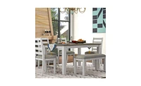 Rustic Style 6-Piece Dining Room Table Set with 4 Upholstered Chairs & a Bench
