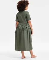 On 34th Trendy Plus Scoop-Neck Mixed-Media Midi Dress, Exclusively at Macy's