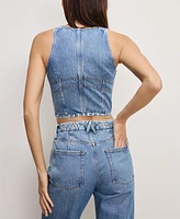 Good American Women's Studded V-Neck Denim Vest