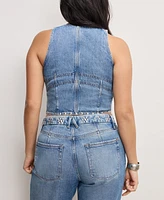 Good American Women's Studded V-Neck Denim Vest