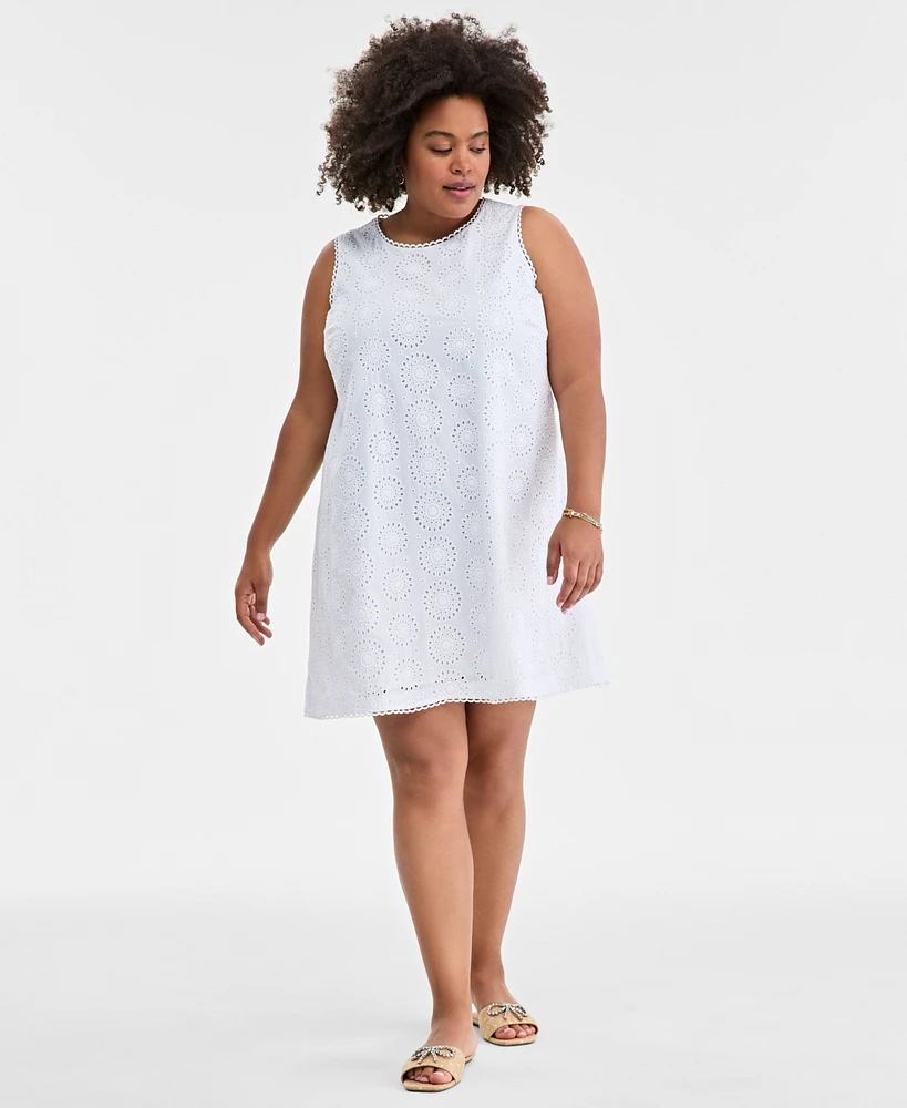 On 34th Trendy Plus Eyelet Sleeveless Dress, Created for Macy's