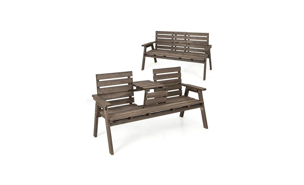 Wooden Bench with Foldable Middle Table for Outdoor Seating and Dining