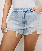 Good American Women's High-Rise Rhinestone Distress Shorts