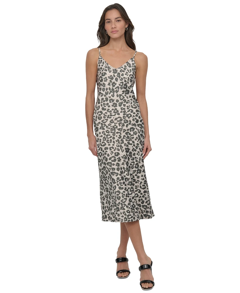 Dkny Jeans Women's Animal-Print Washed Satin Slipdress