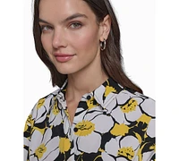Karl Lagerfeld Paris Women's Printed Oversized Button-Front Top