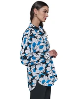 Karl Lagerfeld Paris Women's Printed Oversized Button-Front Top