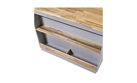 Rolling Kitchen Island with Storage, Rubber Wood Top, and 3 Drawers