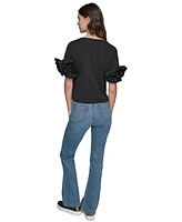 Karl Lagerfeld Paris Women's 3D Floral-Sleeve Top