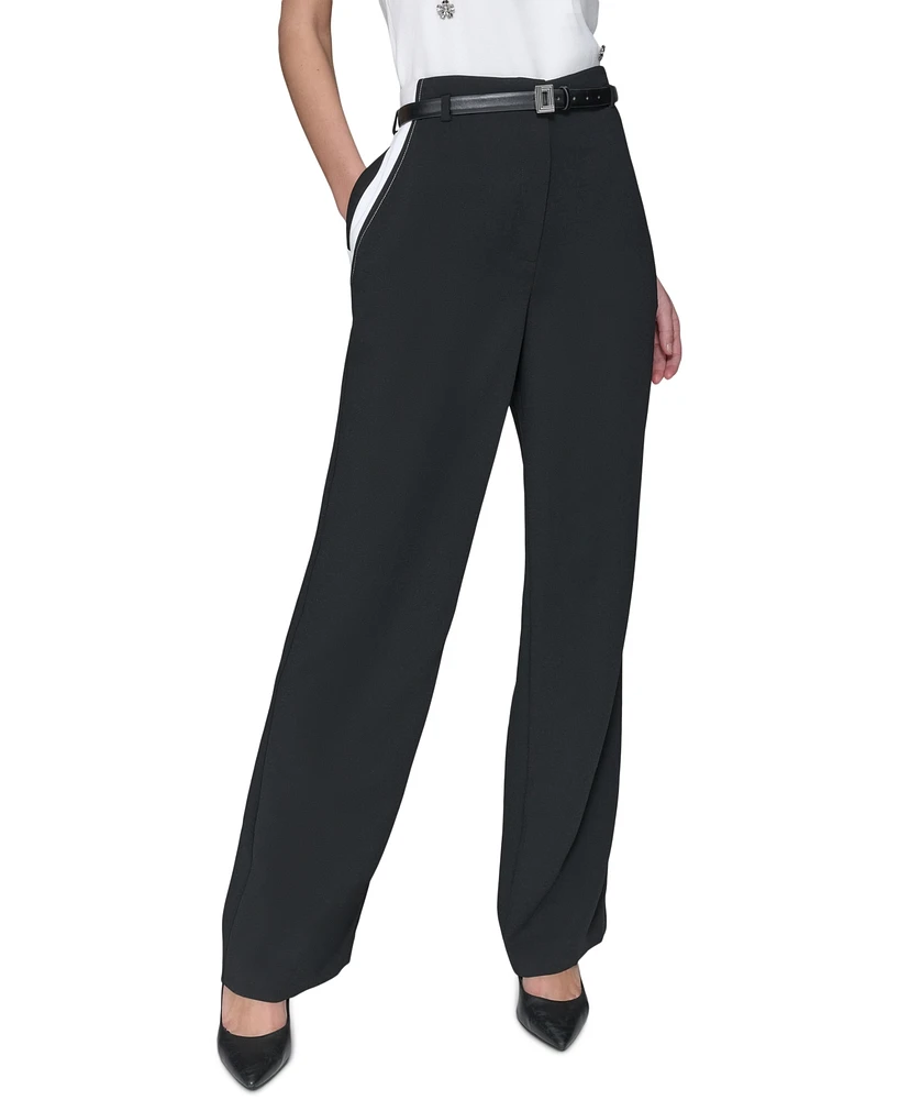 Karl Lagerfeld Paris Women's Belted Contrast-Trim Pants