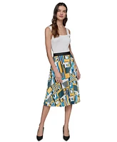 Karl Lagerfeld Paris Women's Geo-Print Pleated Skirt