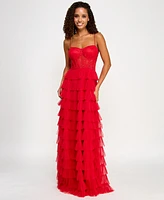 B Darlin Juniors' Lace Ruffled Sweetheart Sleeveless Gown, Created for Macy's