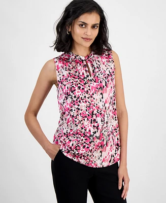 Kasper Women's Printed Satin Keyhole Sleeveless Blouse, Regular & Petite Sizes