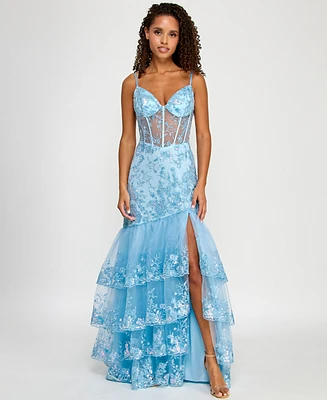 Say Yes Juniors' Floral Sequin Embellished Corset Gown, Created for Macy's