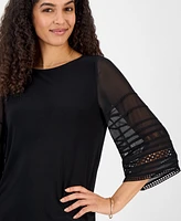 Kasper Women's Round-Neck Pleated Bell-Sleeve Top