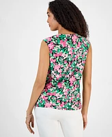 Kasper Women's Box-Pleat Keyhole Floral Top, Regular & Petite Sizes