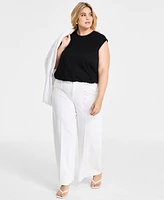 Bar Iii Trendy Plus Short-Sleeve Blouson Crewneck Top, Exclusively at Macy's
