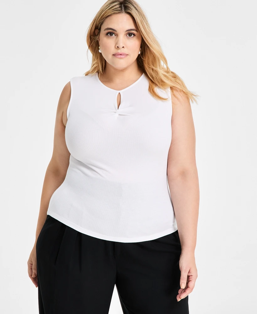 Bar Iii Trendy Plus Sleeveless Ribbed Cut-out Top, Exclusively at Macy's