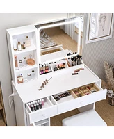 Vanity Desk with Led Lighted Mirror & Power Outlet