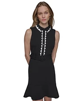 Karl Lagerfeld Paris Women's Belted Collared A-Line Dress