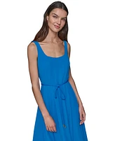 Karl Lagerfeld Paris Women's Scoop-Neck Belted Sleeveless Midi Dress