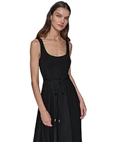 Karl Lagerfeld Paris Women's Scoop-Neck Belted Sleeveless Midi Dress