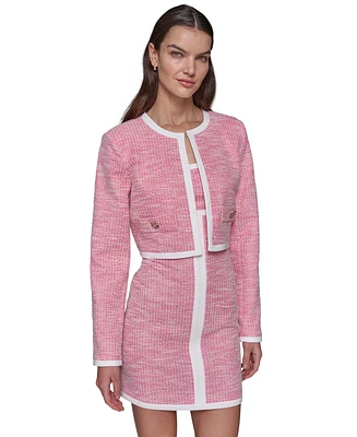 Karl Lagerfeld Paris Women's Contrast-Trim Tweed Cropped Jacket