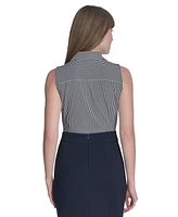 Tommy Hilfiger Women's Striped Sleeveless Button-Up Blouse