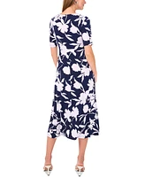 Msk Petite Printed Short-Sleeve Midi Dress