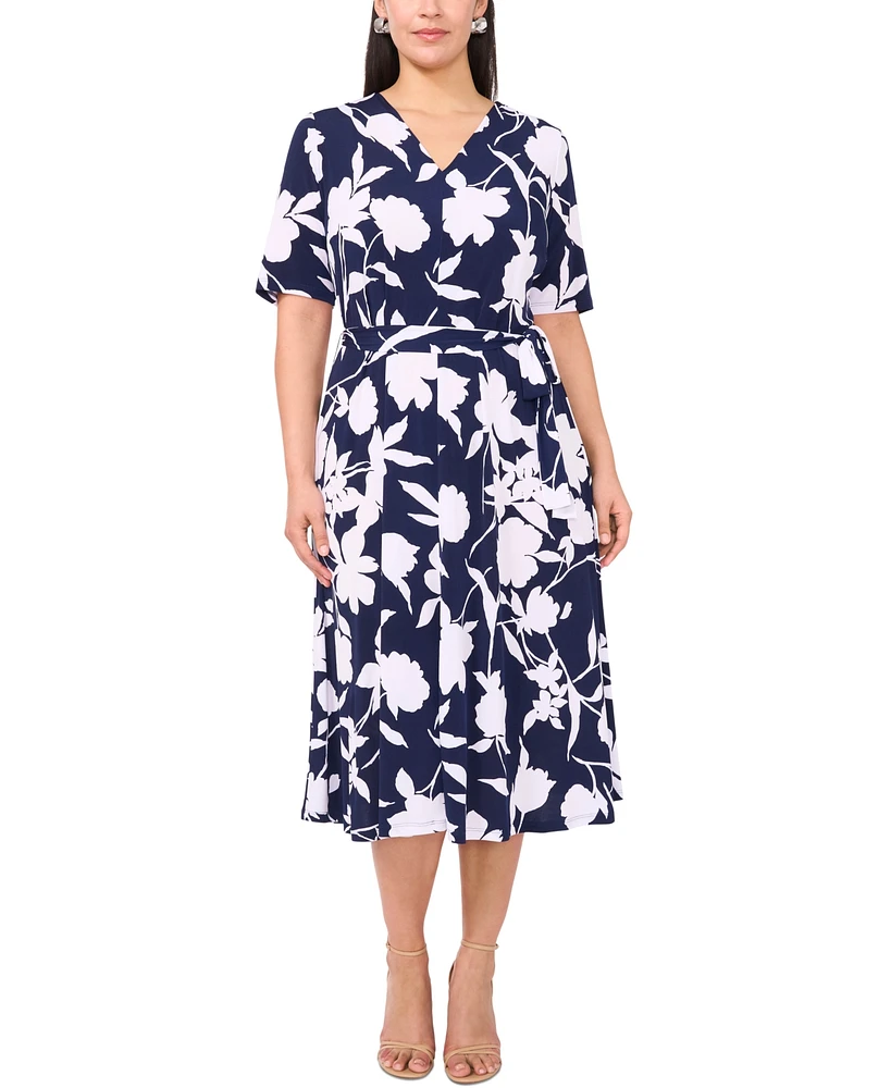 Msk Plus Printed Short-Sleeve Midi Dress