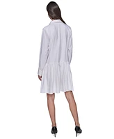 Karl Lagerfeld Paris Women's Collared Drop-Waist Long-Sleeve Shirtdress