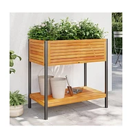 Garden Planter with Shelf 31.5"x17.7"x31.5" Solid Wood Acacia and Steel