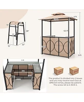 Gouun 3-Piece Patio Bar Set Grill Gazebo & 2 Bar Stools with Tempered Glass Bar Table