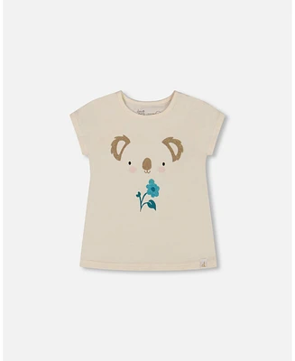 Deux par Big Girls Cotton Tee Cream And Koala