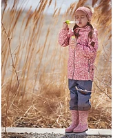 Deux par Little Girls Printed Rain Boots Small White Flowers On Pale Pink