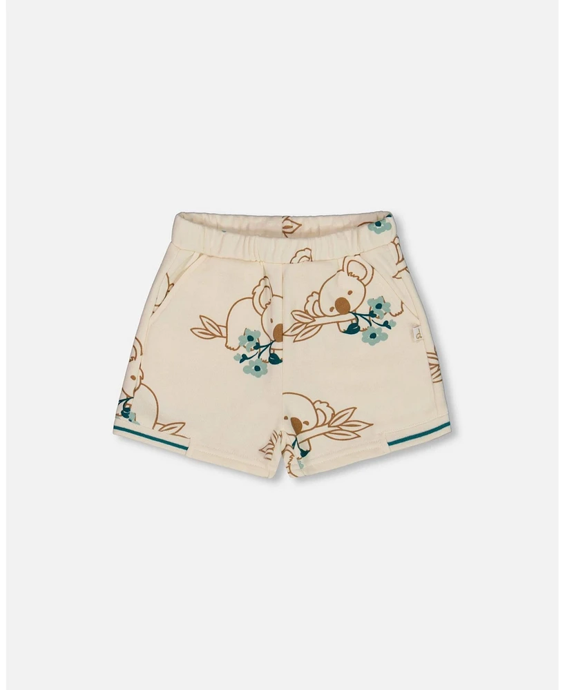 Deux par Big Girls Printed French Terry Short Off-White And Koala