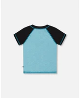 Deux par Boy Short Sleeve Rashguard Light Blue And Black - Toddler|Child