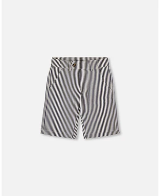 Deux par Big Boys Slant Pocket Bermuda Shorts Navy Blue Striped