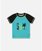 Deux par Boy Short Sleeve Rashguard Black And Turquoise - Toddler|Child