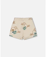 Deux par Toddler Girls Printed French Terry Short Off-White And Koala - Toddler|Child