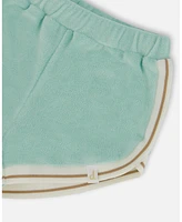 Deux par Big Girls Terry Cloth Short Turquoise And Beige