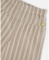 Deux par Big Girls Wide Leg Capri Linen Pant White And Sage Striped