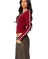 Edikted Womens Contrast V Neck Long Sleeve T Shirt