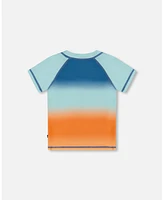 Deux par Boys Short Sleeve Rashguard Navy Blue, Turquoise, And Orange