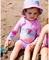 Deux par Girl Long Sleeve One-Piece Rashguard Pink, Orange, And Turquoise - Toddler|Child