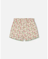 Deux par Big Girls Printed Ribbed Short Small Flowers On White Background