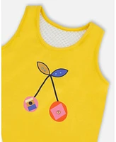 Deux par Big Girls Organic Cotton Tank Top Yellow And Cherries