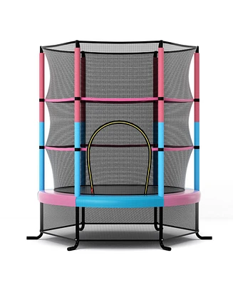 55 Inch Kids Recreational Trampoline Bouncing Jumping Mat with Enclosure Net